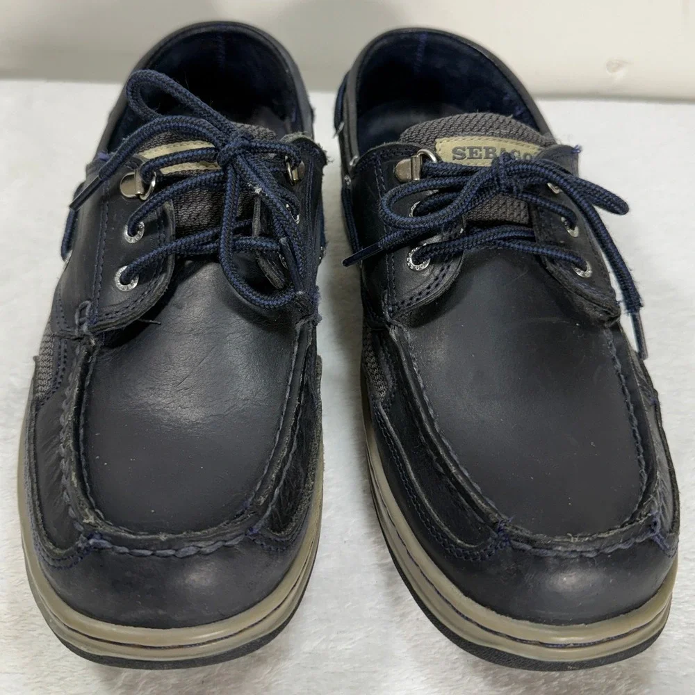 Sebago Clovehitch II Mens 9.5 R Navy Blue Leather Mesh Boat Shoes Loafers Vent‎